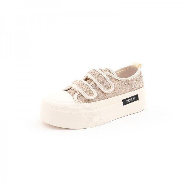 Spring and Summer Women's Breathable Elevated Thick Sole Shoes Women's Casual Versatile Velcro Board Shoes Women 