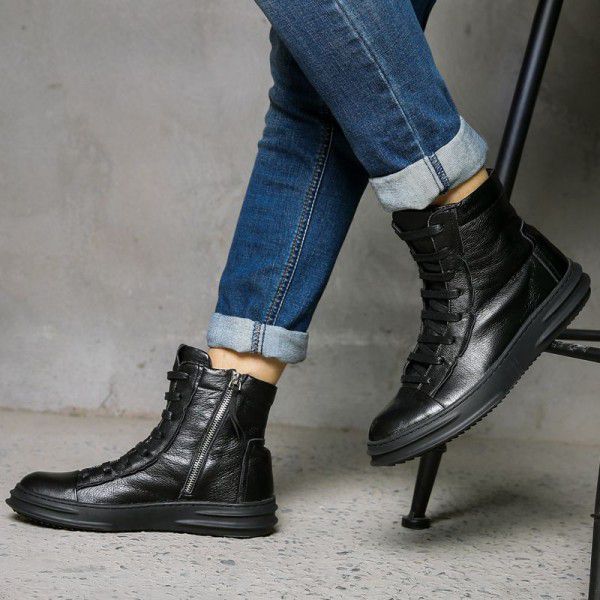 Winter Martin boots men's boots genuine leather top layer cowhide men's short boots British plush military boots trend high top men's shoes 