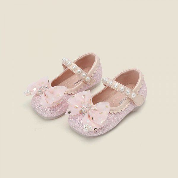 Girls' Korean version small leather shoes, children's single shoes, spring new girls' bow princess shoes, walking shoes 