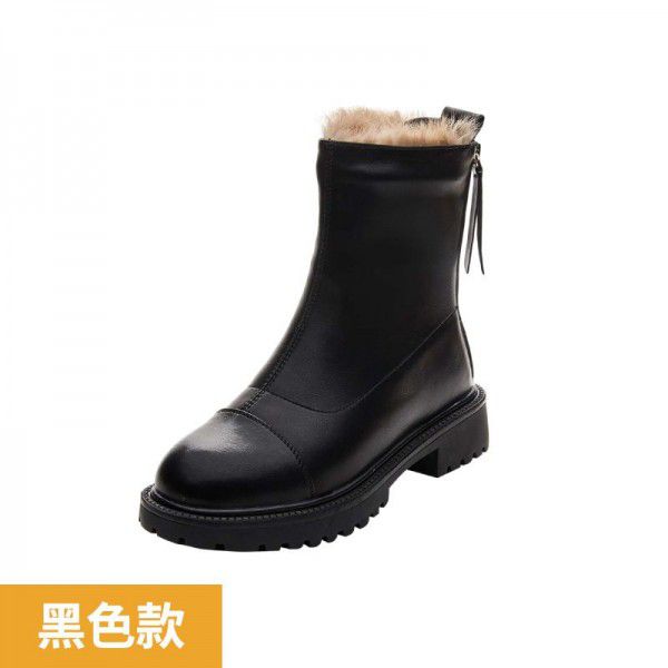 Velvet Martin Boots Women's Winter New Thickened Rabbit Hair Warm Short Boots Snow Boots Leather Fur One Piece Shoes 
