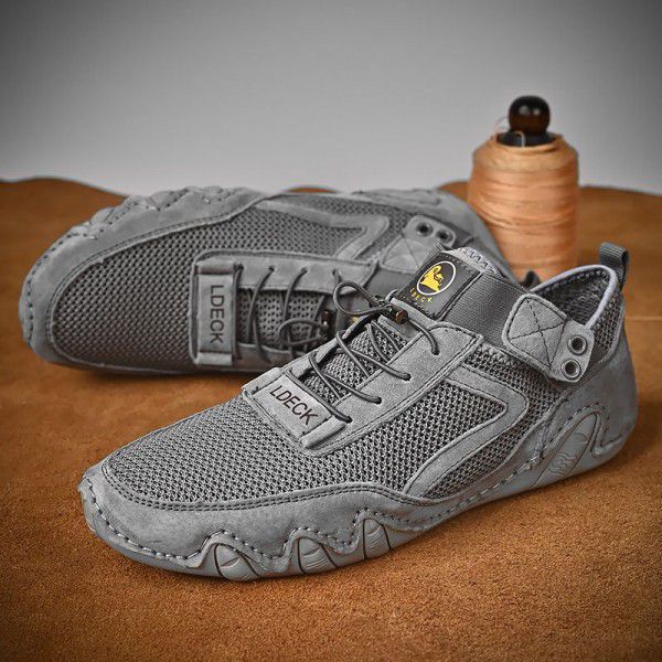 New Summer Mesh Shoes Mesh Face Fashion Casual Shoes Hollow out Shoes Men's Leather Shoes 