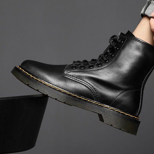 Martin boots men's plush fashion trend men's leather boots spring summer leather men's boots high top Goodyear Tire and Rubber Company boots men 