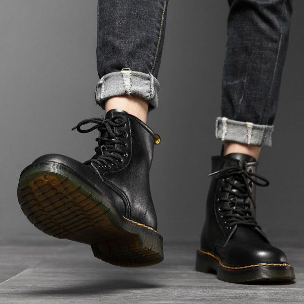 Martin boots men's plush fashion trend men's leather boots spring summer leather men's boots high top Goodyear Tire and Rubber Company boots men 