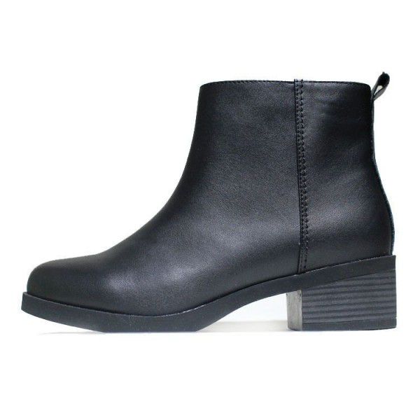Top layer cowhide mid heel side zipper mid top women's single boot 
