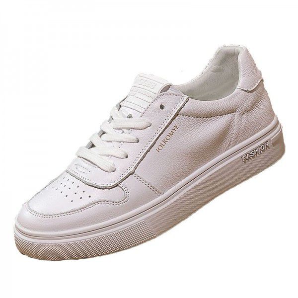 Top layer cowhide small white shoes for women, versatile spring and autumn new casual flat sole single shoes, slimming board shoes 