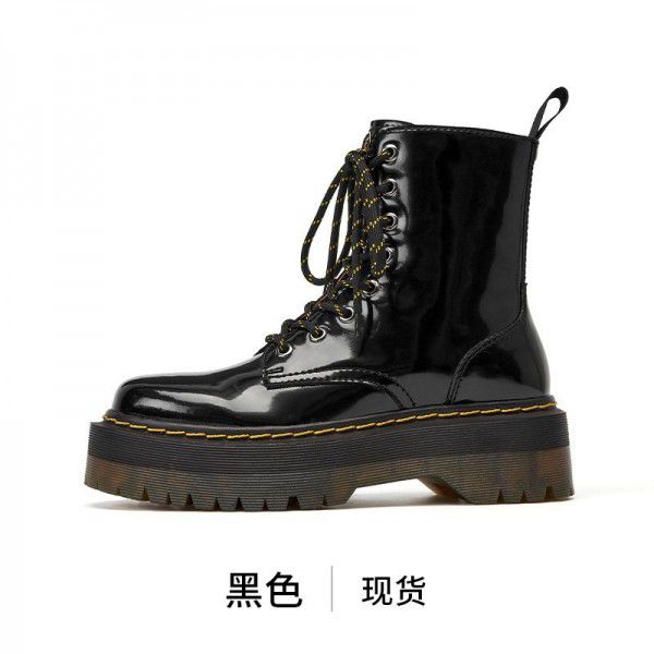 Genuine Leather Boots Autumn Women's Martin Boots Women's Versatile English Style Short Boots Women's Thick Heel Thick Sole Mid Barrel Knight Boots 