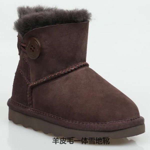Children's snow boots, leather and fur integrated, parent-child pure sheepskin boots, thickened and warm wool for children and adults 
