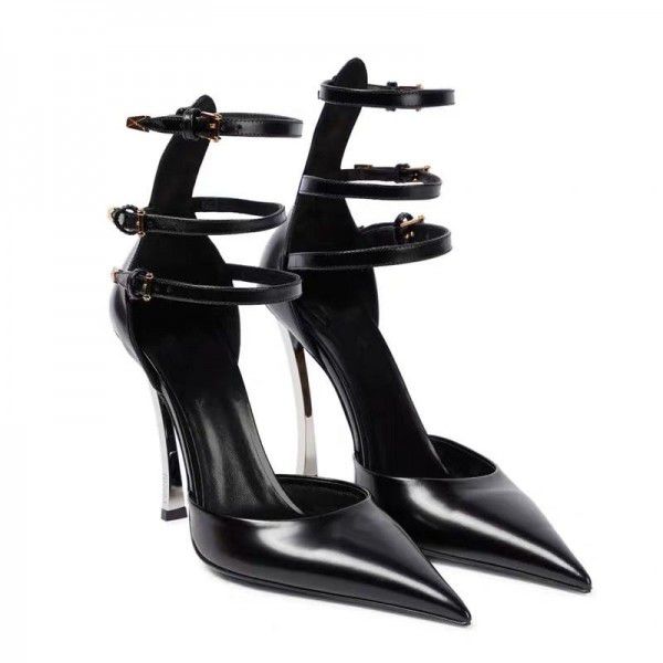 Metal slim high heels, pointed patent leather, hol...