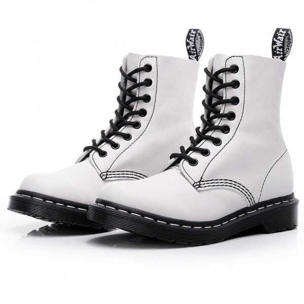 White Martin Boots Women's Genuine Leather Classic Hard Leather English Style Boots Short Boots Women's and Men's Round Head Trend 