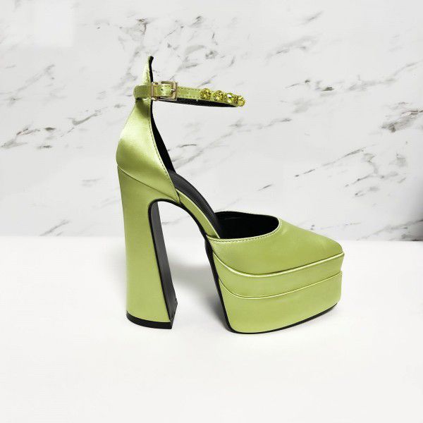 Colorful rhinestone waterproof platform with thick bottom and pointed tip for women in large size 