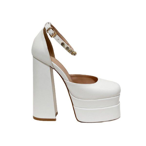 New thick high heels, black, red, pink, green, white, yellow, purple, orange, rhinestone waterproof platform, square toe, thick sole, women's size shoes 