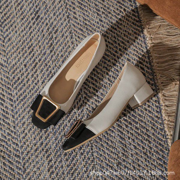 New fashion metal buckle color matching single shoe women 