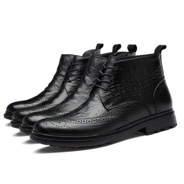Autumn and Winter New High Top Men's Business Pointed Leather Shoes Crocodile Pattern Men's Boots Cowhide Men's Shoes Martin Boots 