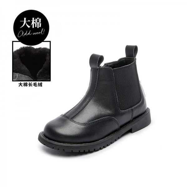 Children's boots, small boots, new autumn and winter girls' boots, top layer genuine leather short boots, Korean version black boys' leather boots 