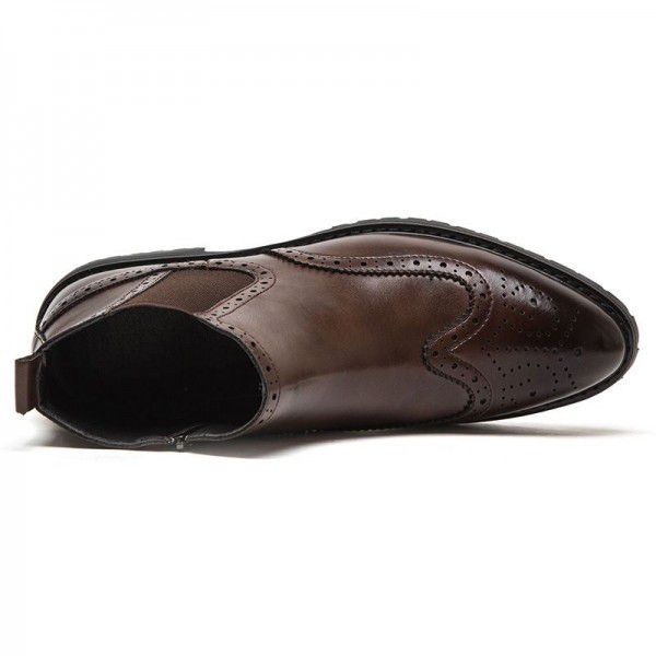 British Bullock carved pointed leather boots with loose feet, casual large men's boots 