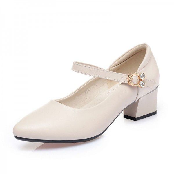 Spring and Autumn New Korean Version Medium Heel Shallow Mouth Work Shoes Flat Heel Thick Heel Red Wedding Shoes One Button Women's Single Shoes 