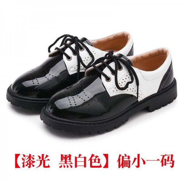 Children's leather shoes, boys' middle and high school children's primary school children's small leather shoes, Korean version, soft soled flower children's black performance shoes 