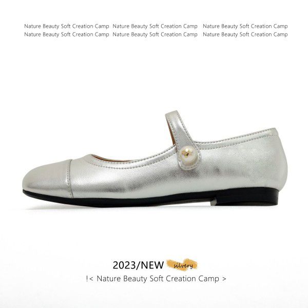 French Fragrant Mary Jane Ballet Shoes Wedding Shoes Pearl Sweet Flat Bottom Commuting Silver Single Shoe Girl 