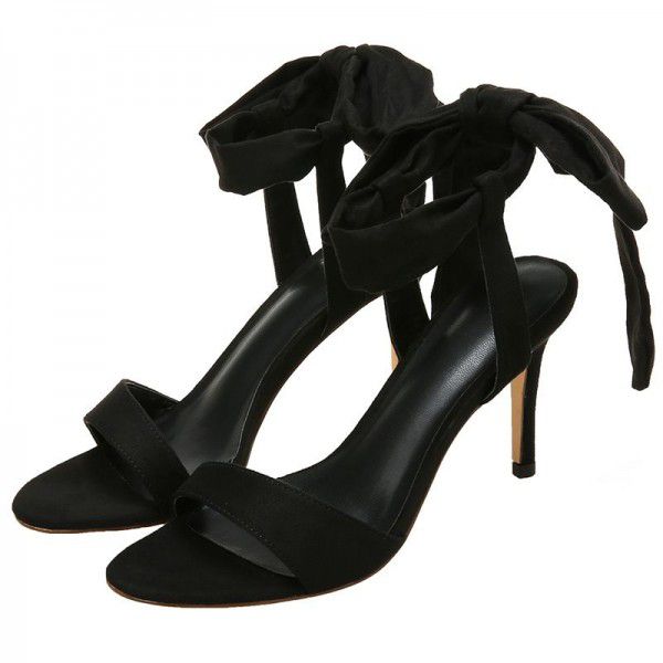 New style one line suede bow tie super high heels, slim heels, sandals, women's summer 