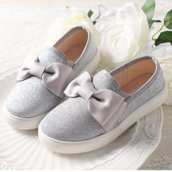 Girls' Shoes Versatile Casual Shoes Bow Children's Board Shoes Sparkling Pink Bean Shoes Little Girls' Princess Single Shoes Soft Soles 