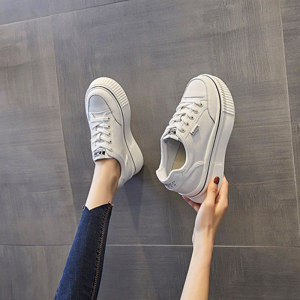 Genuine leather small white shoes for women's autumn new casual and versatile breathable board shoes with thick soles and elevated inner height for women's shoes 