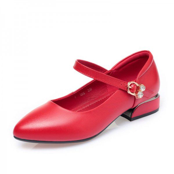 Spring and Autumn New Korean Version Medium Heel Shallow Mouth Work Shoes Flat Heel Thick Heel Red Wedding Shoes One Button Women's Single Shoes 