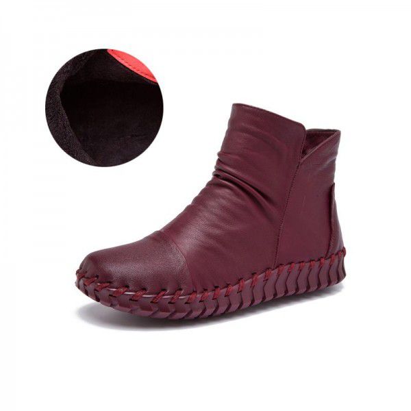 Autumn New Genuine Leather Short Boots Casual Flat Bottom Versatile Round Head Leather Boots 