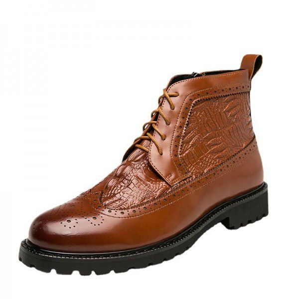 Men's high top leather shoes, British style warm mid top Martin boots, autumn shoes, new Korean casual trendy shoes 