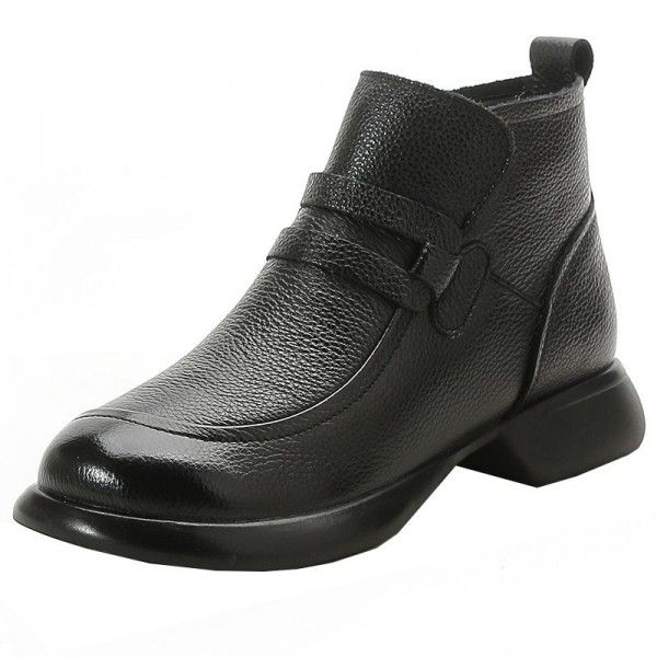 Top layer cowhide retro ethnic Martin boots for women in winter plush women's shoes with thick soles and genuine leather in the middle heel 
