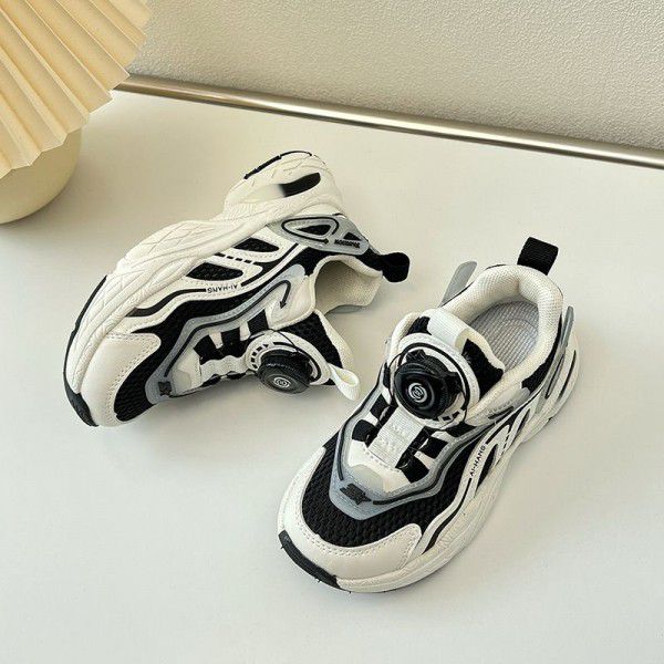 Children's sports shoes mesh breathable autumn style girls' dad shoes rotary buckle hollow out shoes boys' running shoes trend 