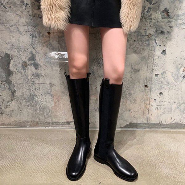 Xiaoxiangfeng black boots, flat bottomed high boots, no less than knee high boots, handsome large size women's boots, thick legs, long boots, knight boots 