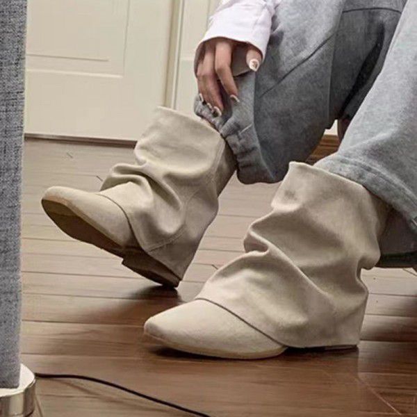 Rugged design linen short boots, autumn pile up bo...