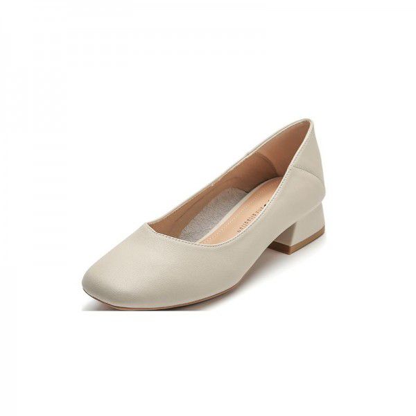 Women's shoes, grandma's shoes, women's thick heels, spring and autumn French style single shoes, medium heels, shallow mouth, soft soles 