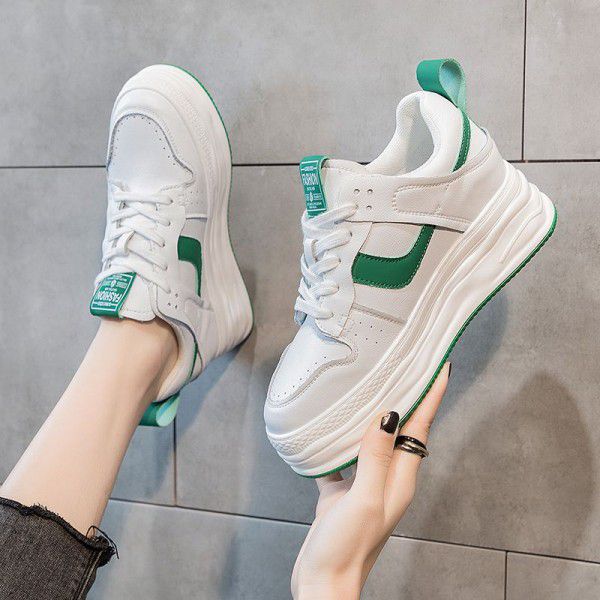 Genuine leather Forrest Gump single shoes for women with increased inner thickness and lace up small white shoes for women 