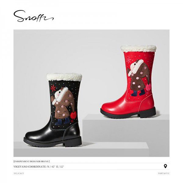 Girls' boots, autumn and winter new cotton boots, snow boots, medium tube leather boots, children's boots, little princess leather boots 