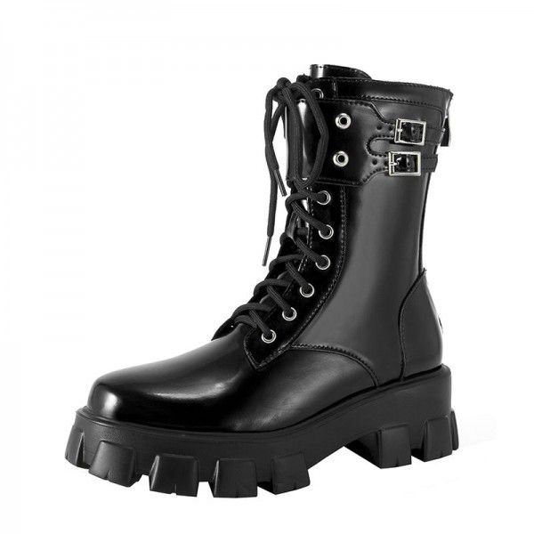 New Martin Boots Women's Thick Sole New Mid Barrel Knight Boots British Style Motorcycle Boots Trendy Women's 