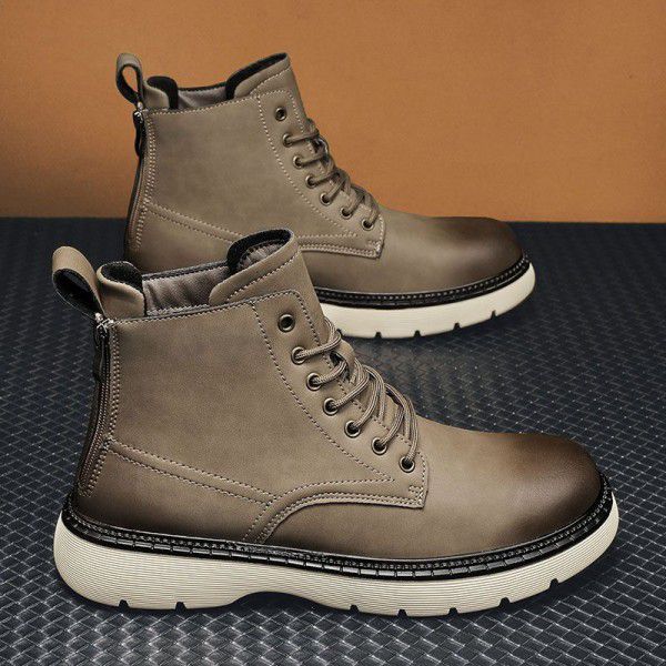 Men's shoes, autumn and winter trends, high top casual Martin boots, new men's retro thick bottomed work boots, British large toe leather boots 