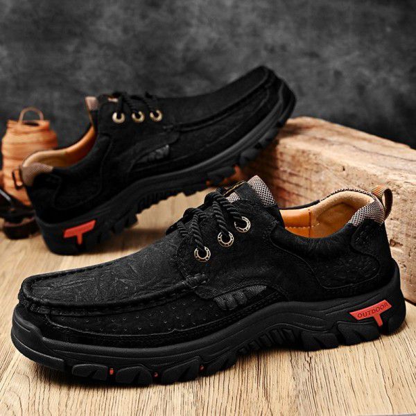 Men's shoes genuine leather thick sole wear-resistant men's leather shoes outdoor leisure hiking shoes 