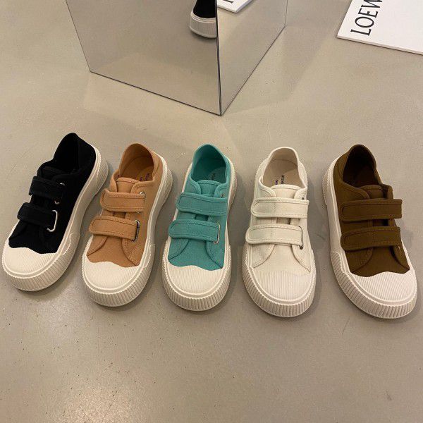 New Spring Thick Sole Biscuit Shoes for Women's Shoes, Popular Velcro, Small White Shoes, Trendy Canvas Shoes 