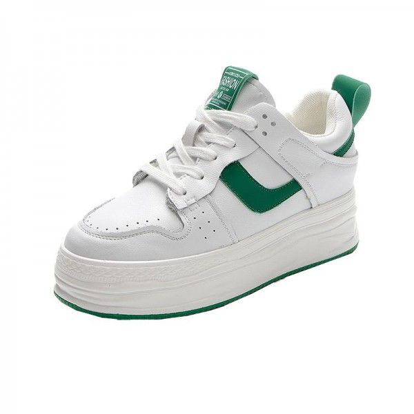 Genuine leather Forrest Gump single shoes for women with increased inner thickness and lace up small white shoes for women 