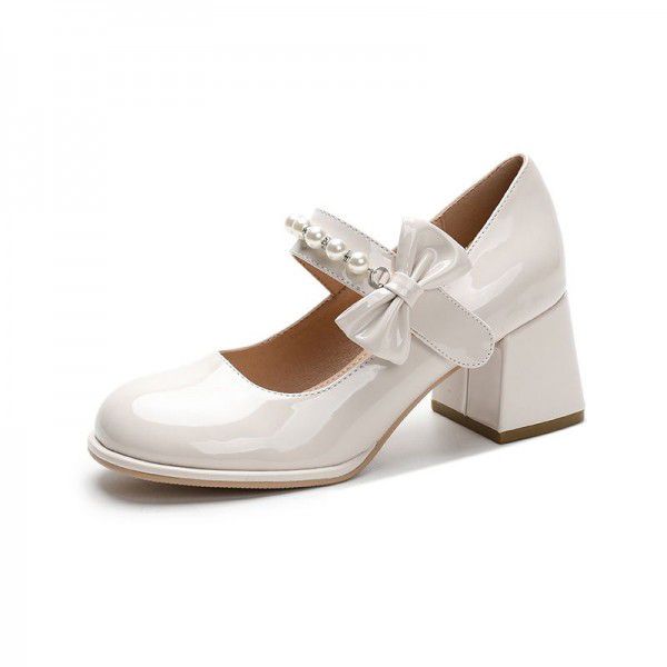High Heel Women's Mary Jane Shoes Spring and Autumn Women's Shoes New Fairy Style Bow Knot Shallow Mouth Thick Heel Shoes Women's 