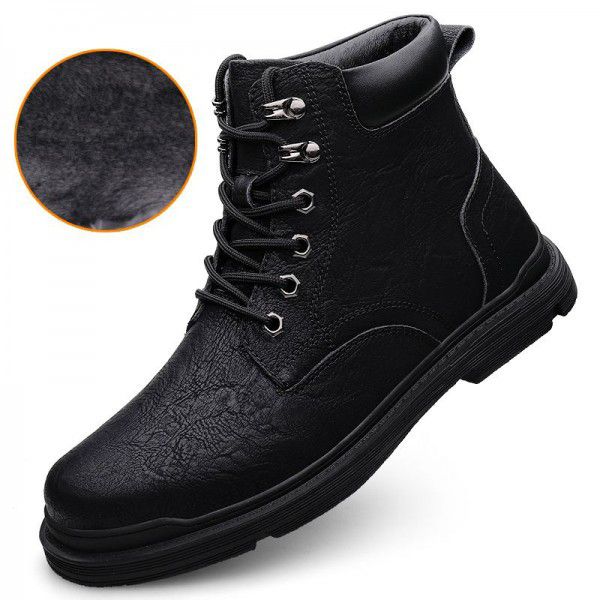 Autumn and Winter High Top Lace up Leather Splice Casual Boots for Men's Retro Fashion Thick Bottom Work Wear Shoes and Boots Trend for Men 