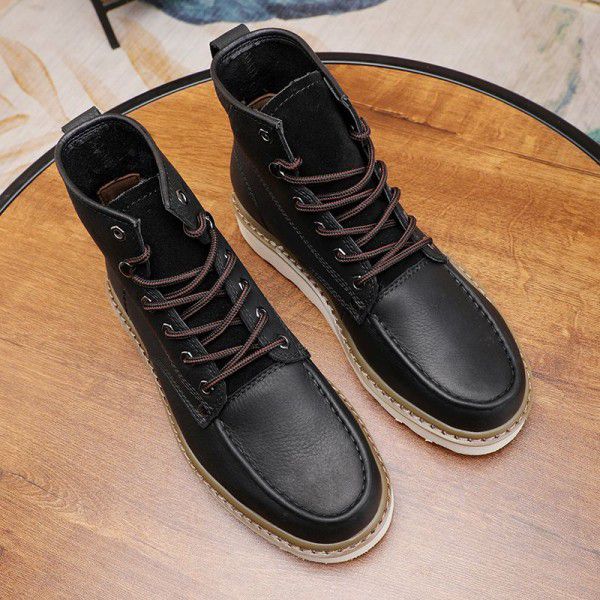 Autumn Martin Boots Men's English Style Genuine Leather Mid Top Short Boots High Top Work Wear Boots Versatile Boots Retro Men's Shoes 