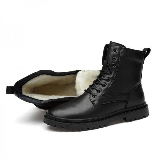 Winter Martin boots for men's military boots, high top shoes, cotton shoes, warm and plush cowhide boots, men's work boots 