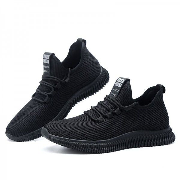 New breathable mesh shoes for men's sports shoes, black men's spring trend, casual fashion, flying weaving shoes for men's shoes 