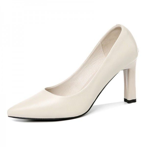 New thick heeled women's shoes, black shallow cut single shoes, high heeled women's pointed shoes 
