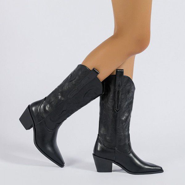 Thick Heel Medium Boots Autumn Medium Heel High Boots Women's Boots Large Western Medium Cowboy boot 