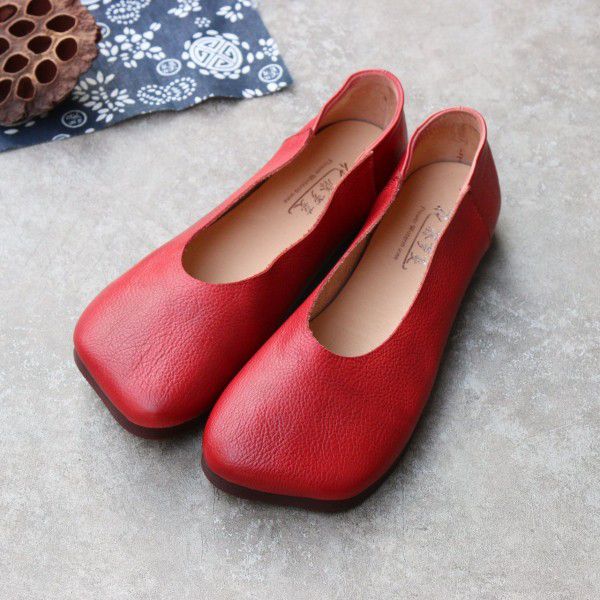 Square toe casual shallow mouthed flat bottomed soft sole comfortable fitting women's shoes and women's single shoes 