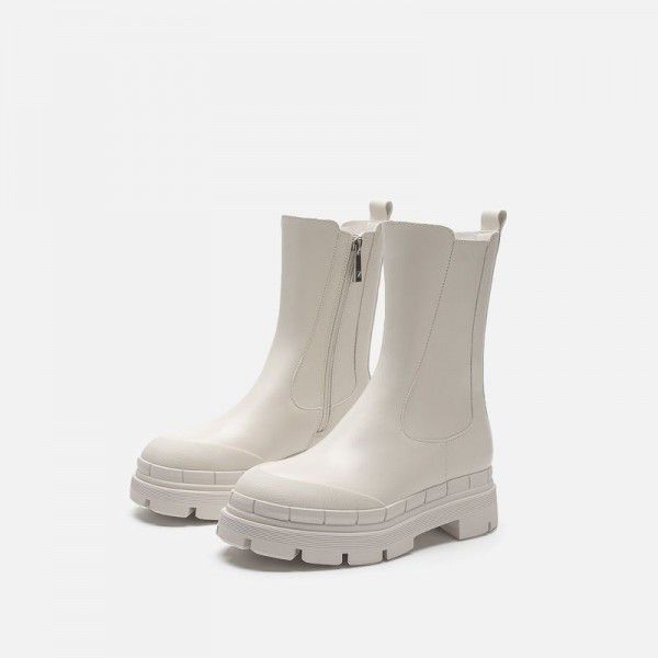 Black smoke pipe boots Martin boots thick soled plush Chelsea short boots 