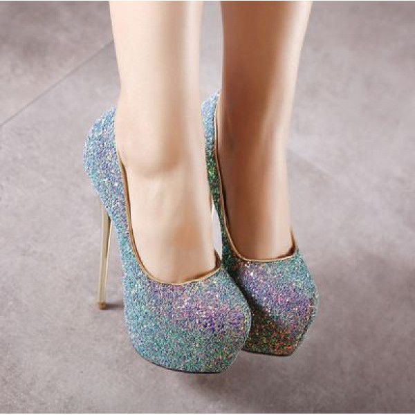 High heels, slim heels, versatile and fashionable women's shoes, sequins, waterproof platform, shallow cut women's single shoes 